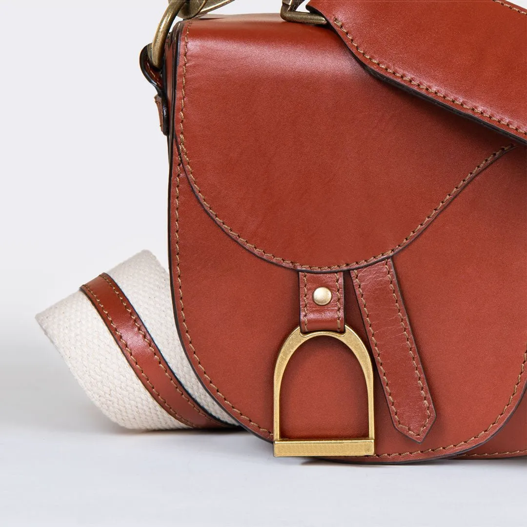 Signature Saddle Bag Cognac Italian Leather & Brass Crossbody Bag