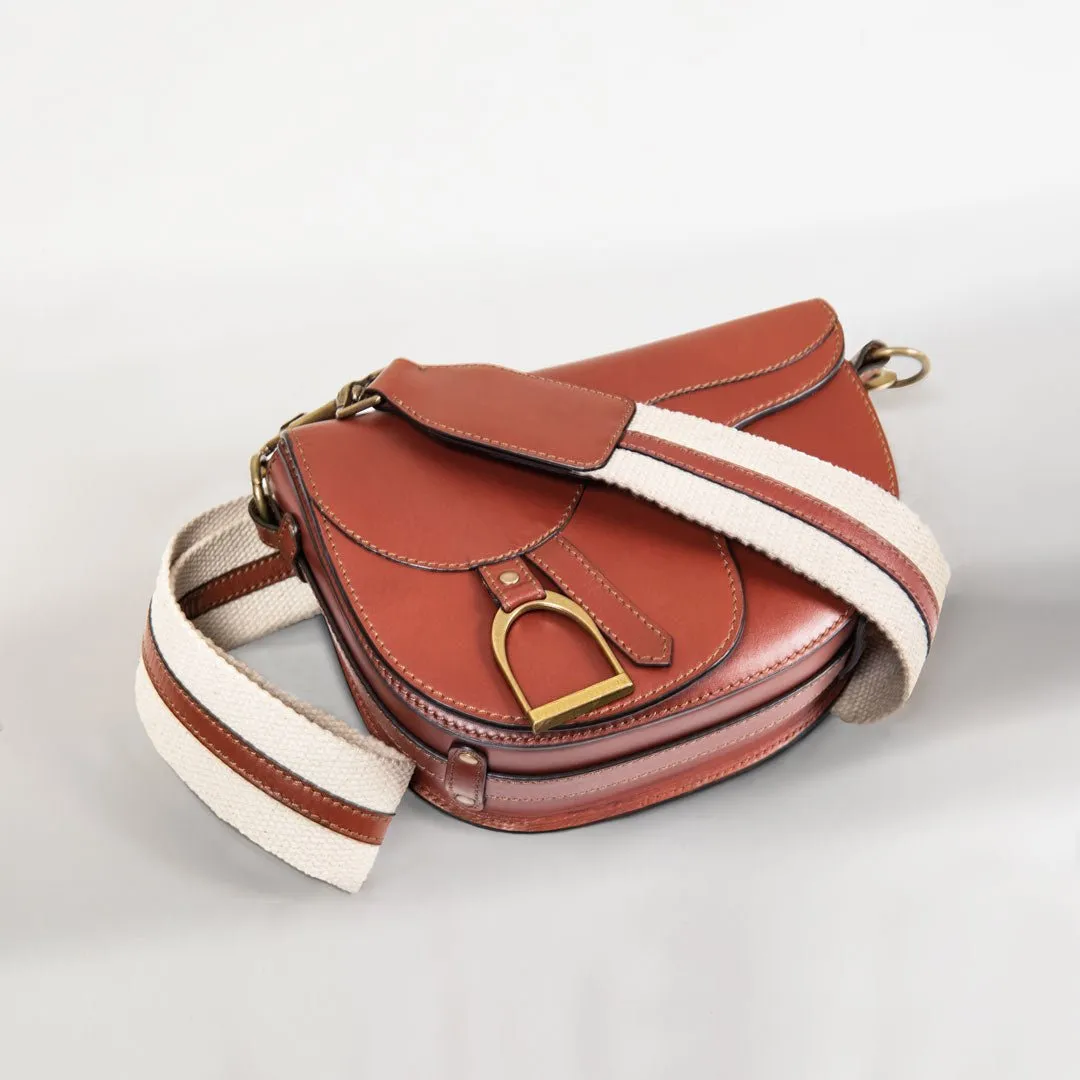 Signature Saddle Bag Cognac Italian Leather & Brass Crossbody Bag