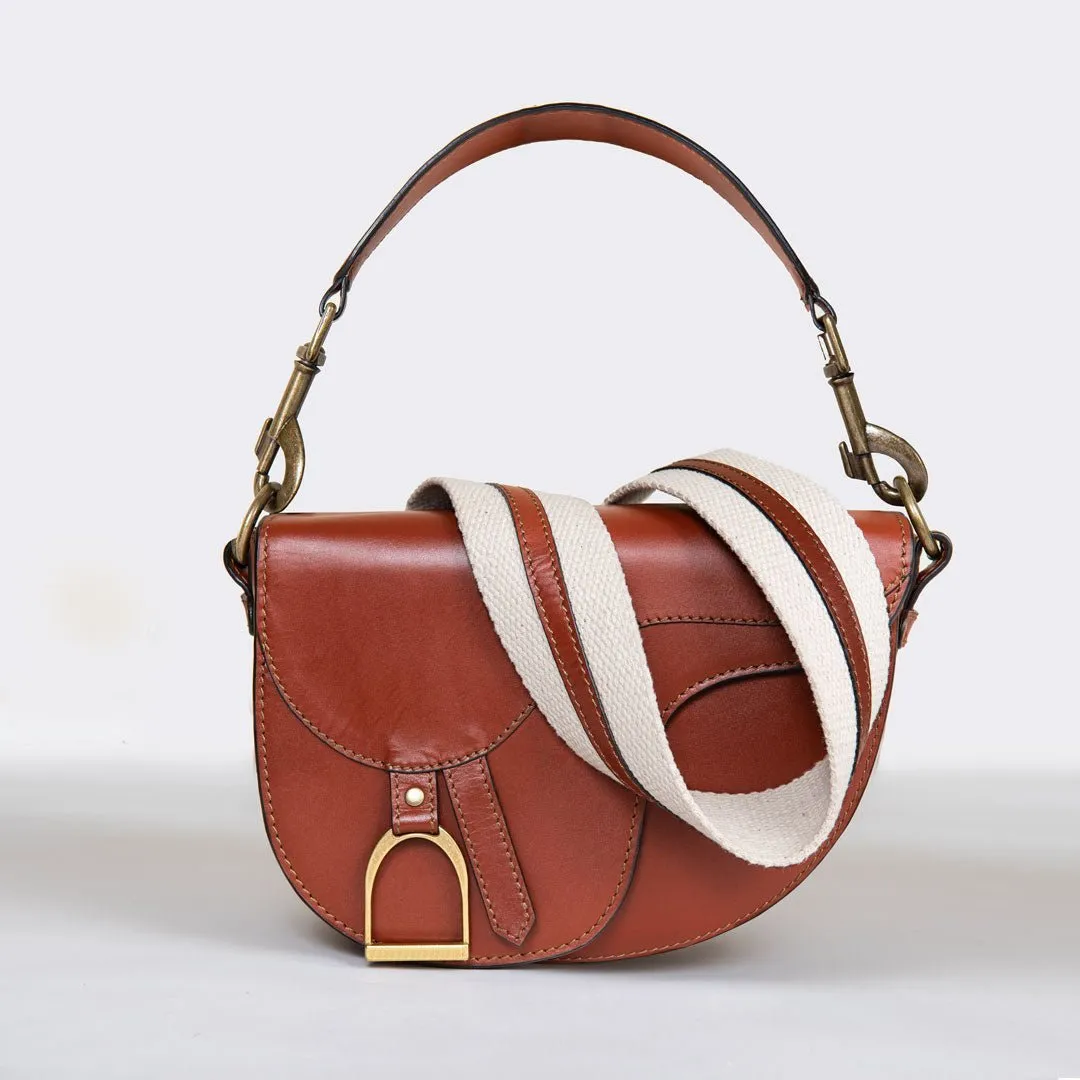 Signature Saddle Bag Cognac Italian Leather & Brass Crossbody Bag