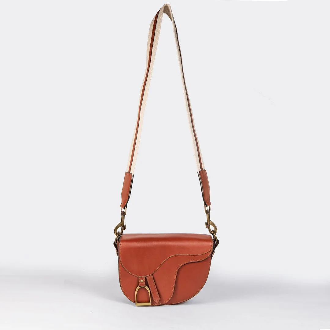 Signature Saddle Bag Cognac Italian Leather & Brass Crossbody Bag