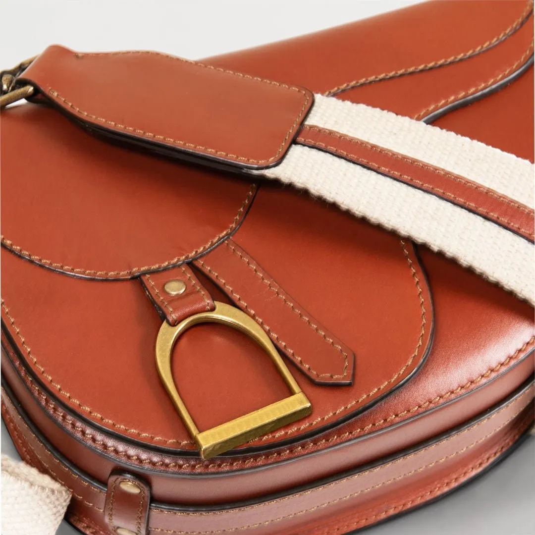Signature Saddle Bag Cognac Italian Leather & Brass Crossbody Bag