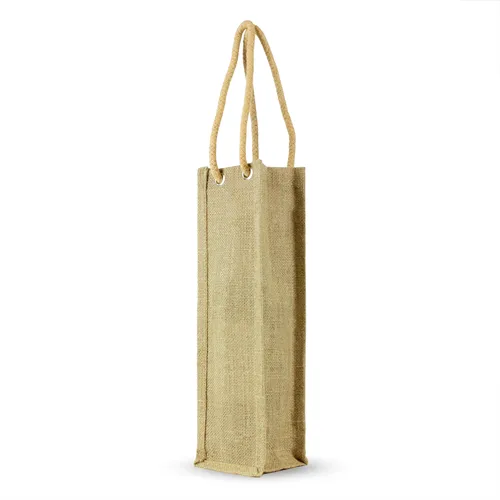 Single Bottle Jute Bag w/Rope Handle
