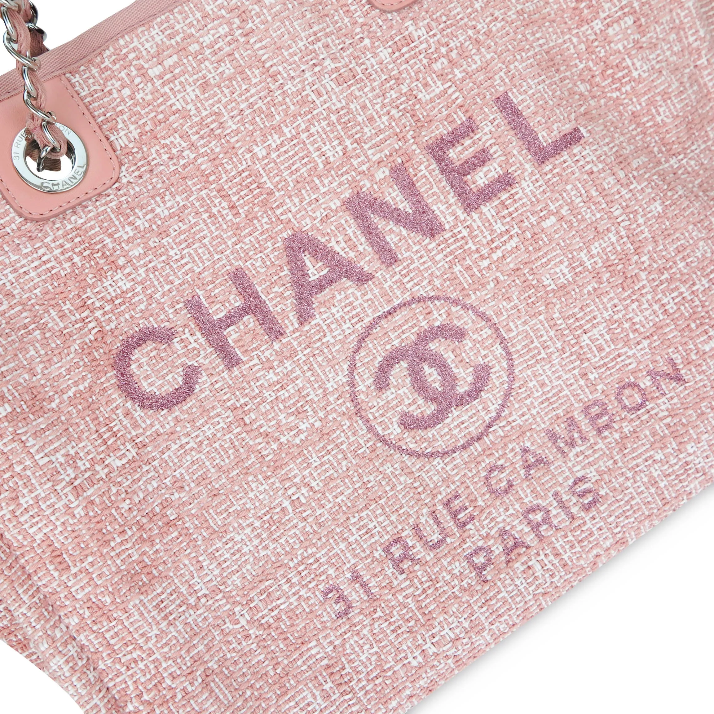 Small Glitter Deauville Tote Bag in Pink Canvas