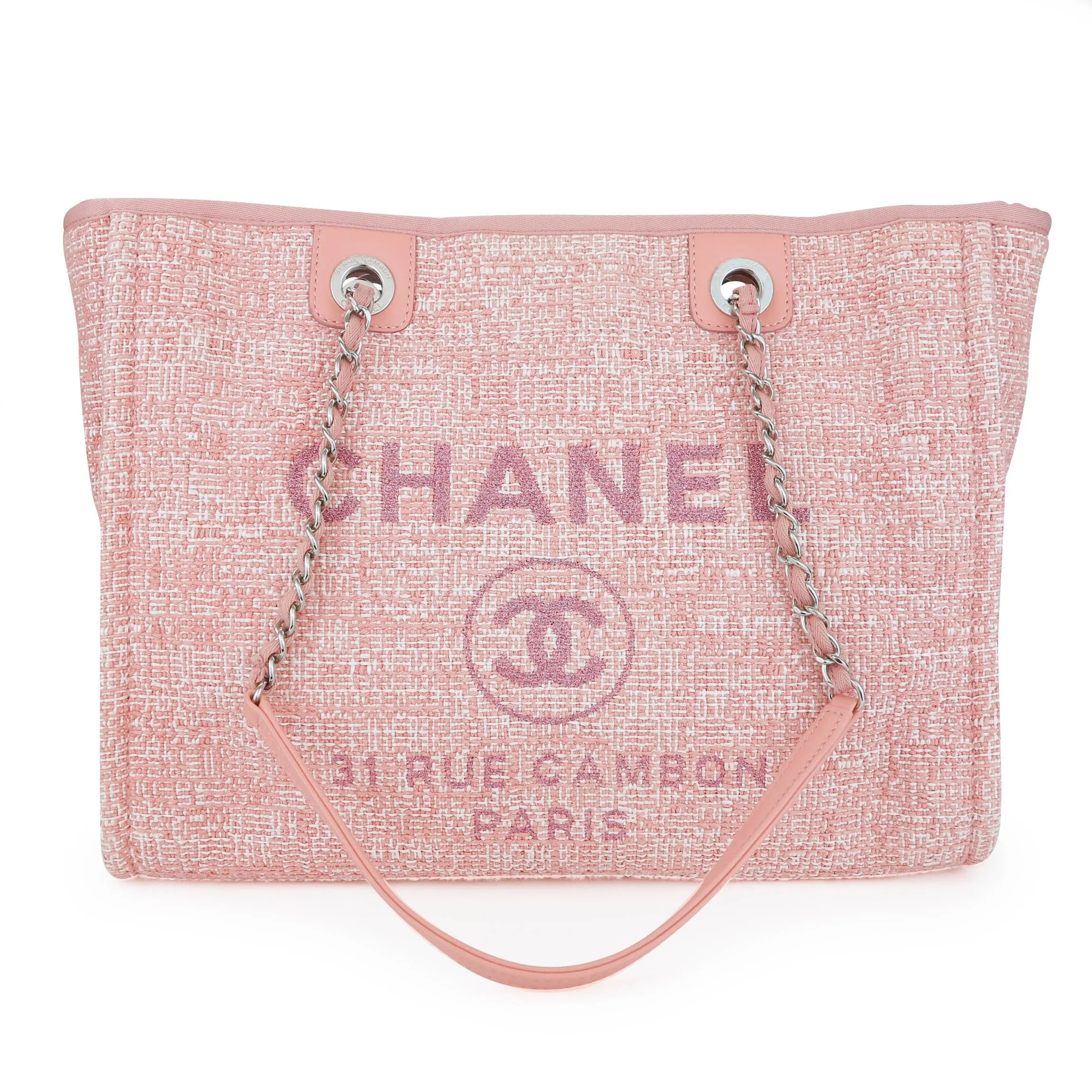 Small Glitter Deauville Tote Bag in Pink Canvas