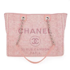 Small Glitter Deauville Tote Bag in Pink Canvas