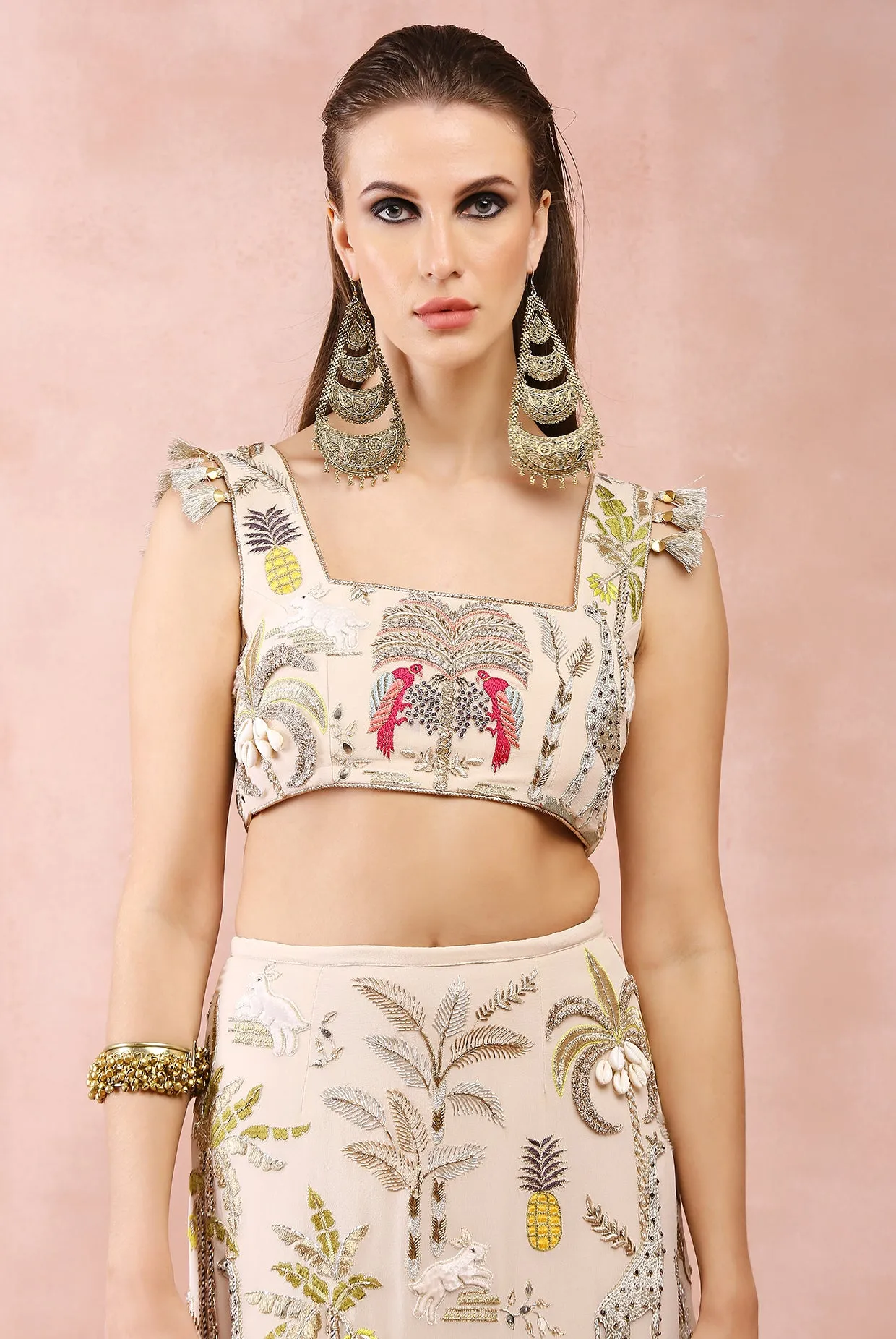 STONE EMBROIDERED CHOLI AND SKIRT