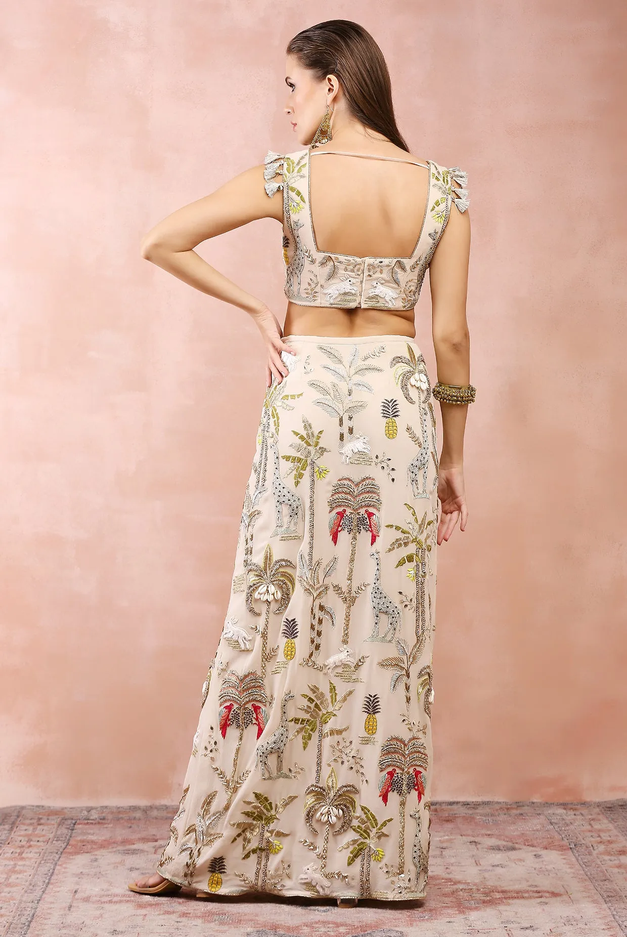 STONE EMBROIDERED CHOLI AND SKIRT