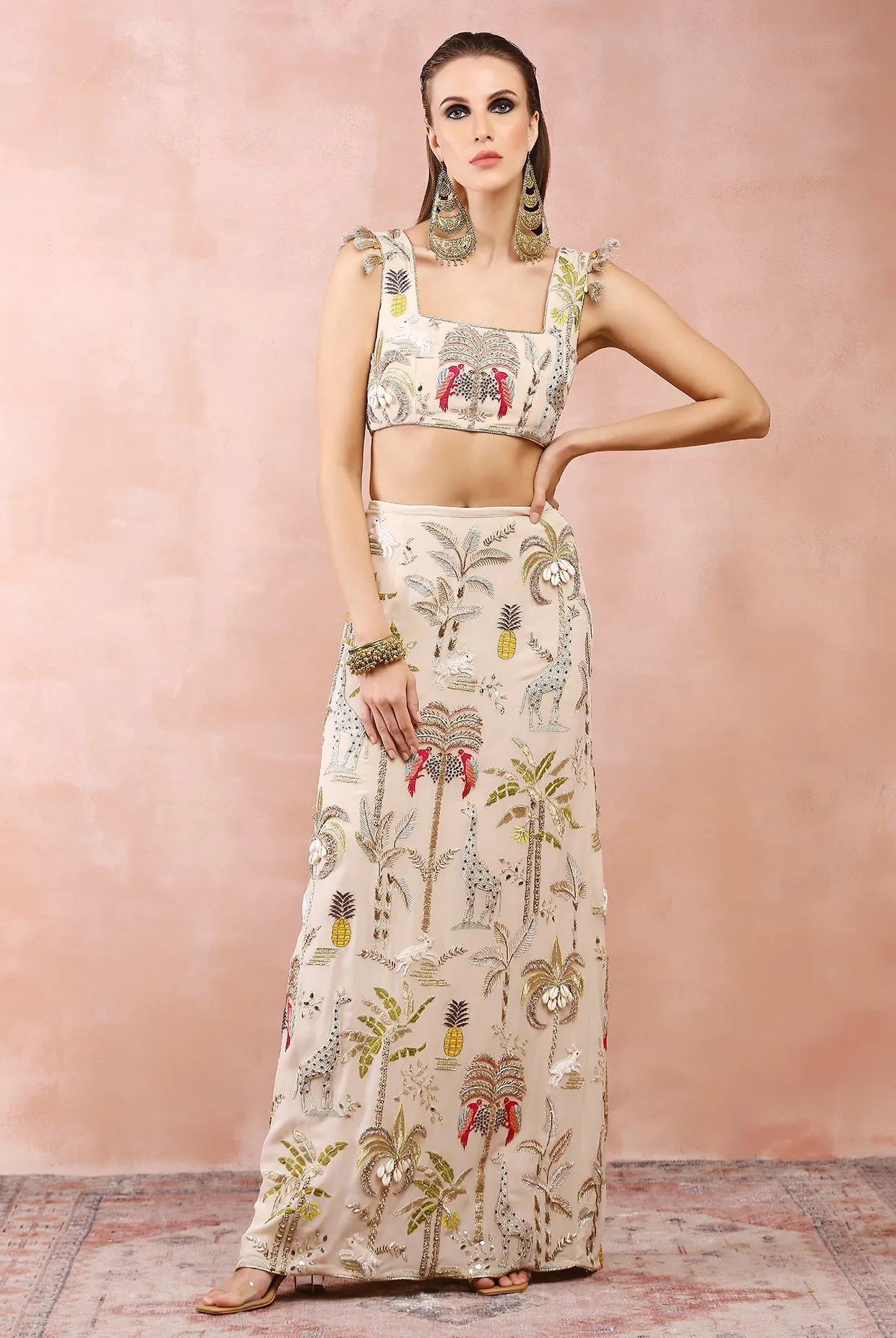 STONE EMBROIDERED CHOLI AND SKIRT