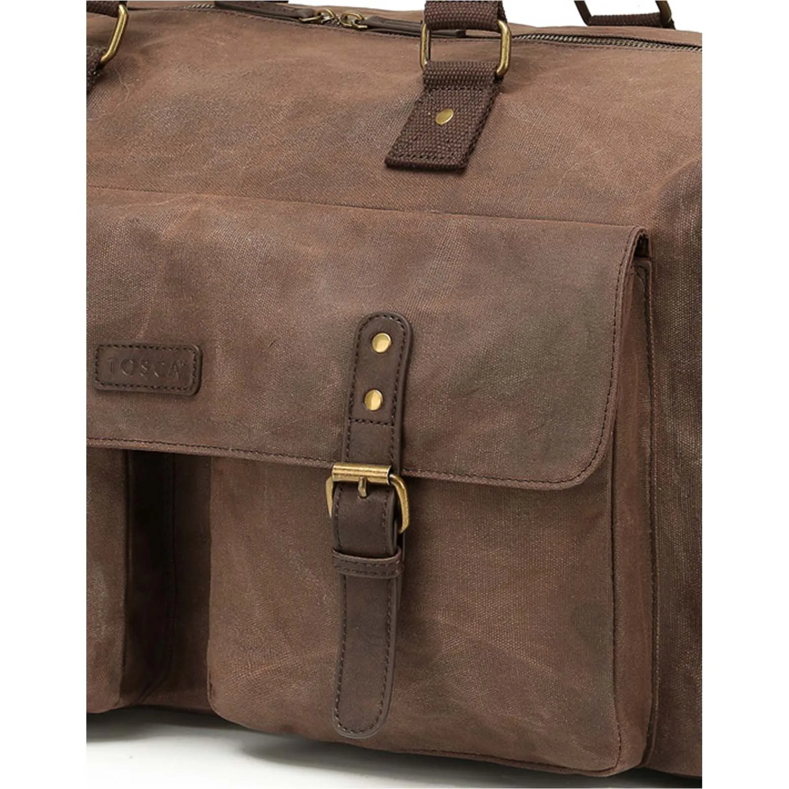 Tosca Waxed Canvas Duffel Bag With Pockets Brown