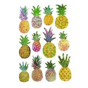 Tropical Pineapple 3D Puffy Glitter Stickers, 12-Piece