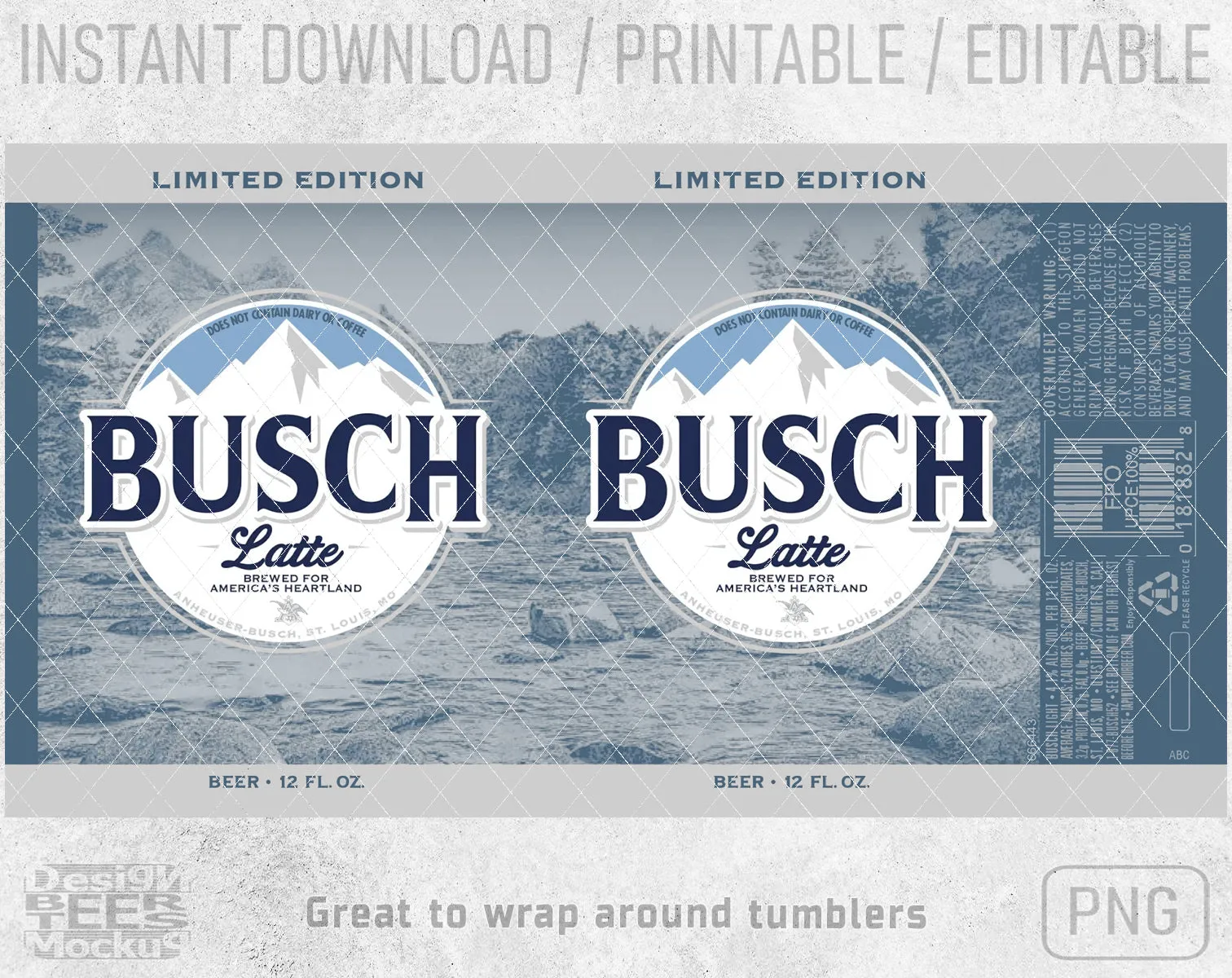 Unofficial Busch Latte Light Beer Logo Can Wrap Limited Edition Great to wrap around tumblers PNG File Printable