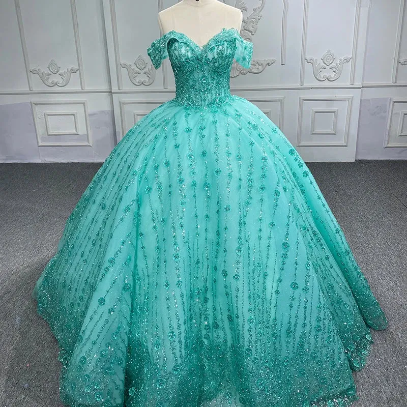 V-neck Sequined Evening Party Dresses Off-the-shoulder Quinceanera Dresses