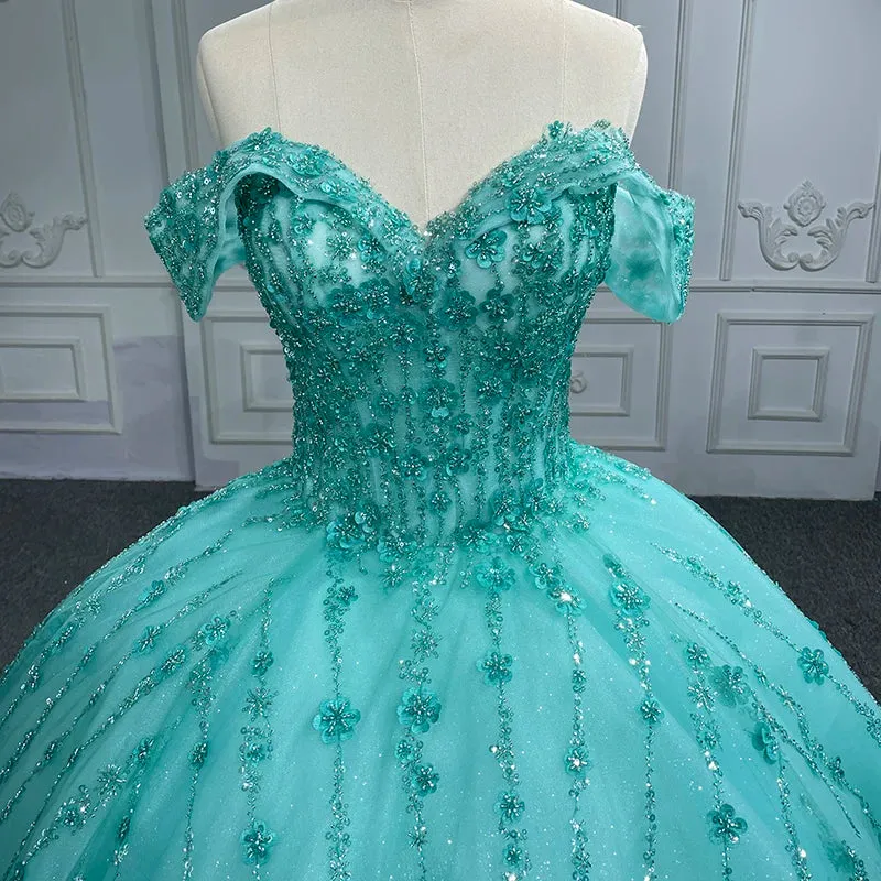V-neck Sequined Evening Party Dresses Off-the-shoulder Quinceanera Dresses