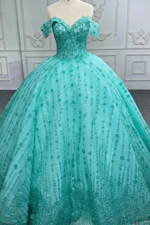V-neck Sequined Evening Party Dresses Off-the-shoulder Quinceanera Dresses