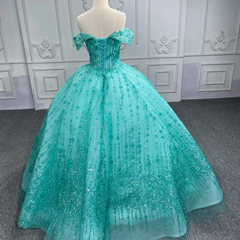 V-neck Sequined Evening Party Dresses Off-the-shoulder Quinceanera Dresses