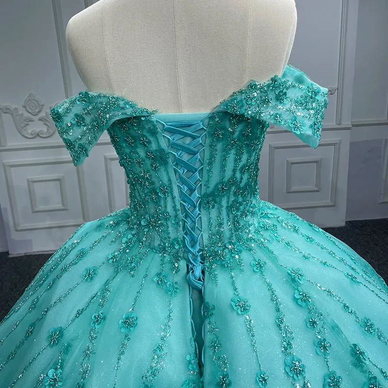 V-neck Sequined Evening Party Dresses Off-the-shoulder Quinceanera Dresses