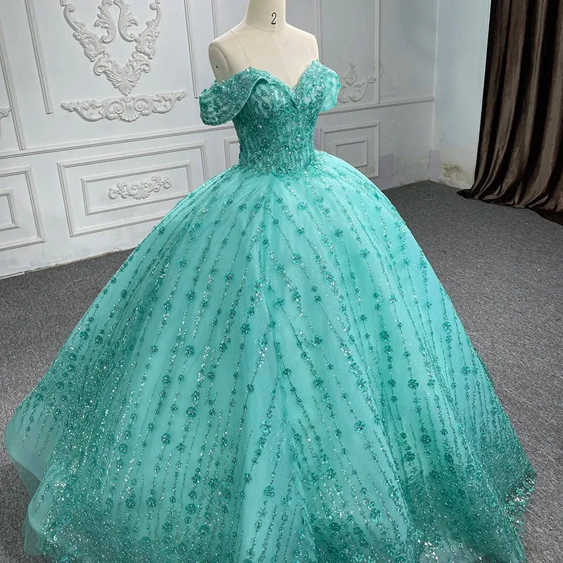 V-neck Sequined Evening Party Dresses Off-the-shoulder Quinceanera Dresses