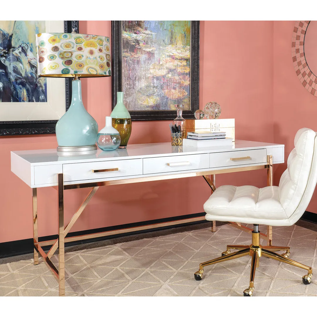 Vallee Desk with Built in Outlets Mercer41 Color: White/Gold