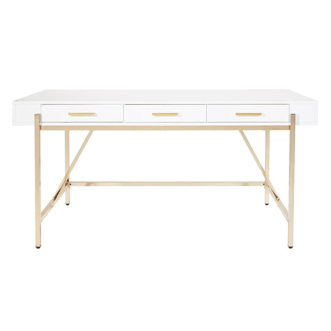 Vallee Desk with Built in Outlets Mercer41 Color: White/Gold