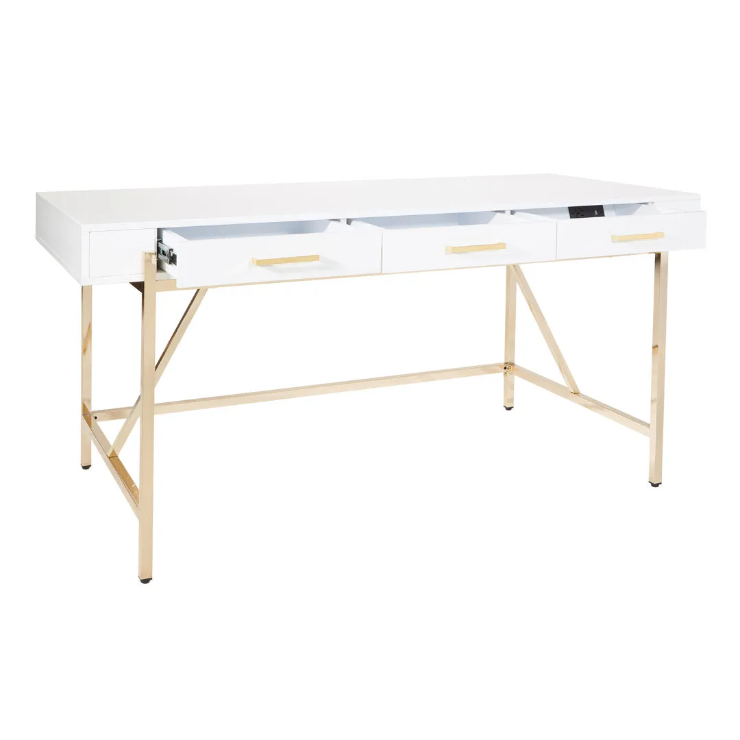 Vallee Desk with Built in Outlets Mercer41 Color: White/Gold
