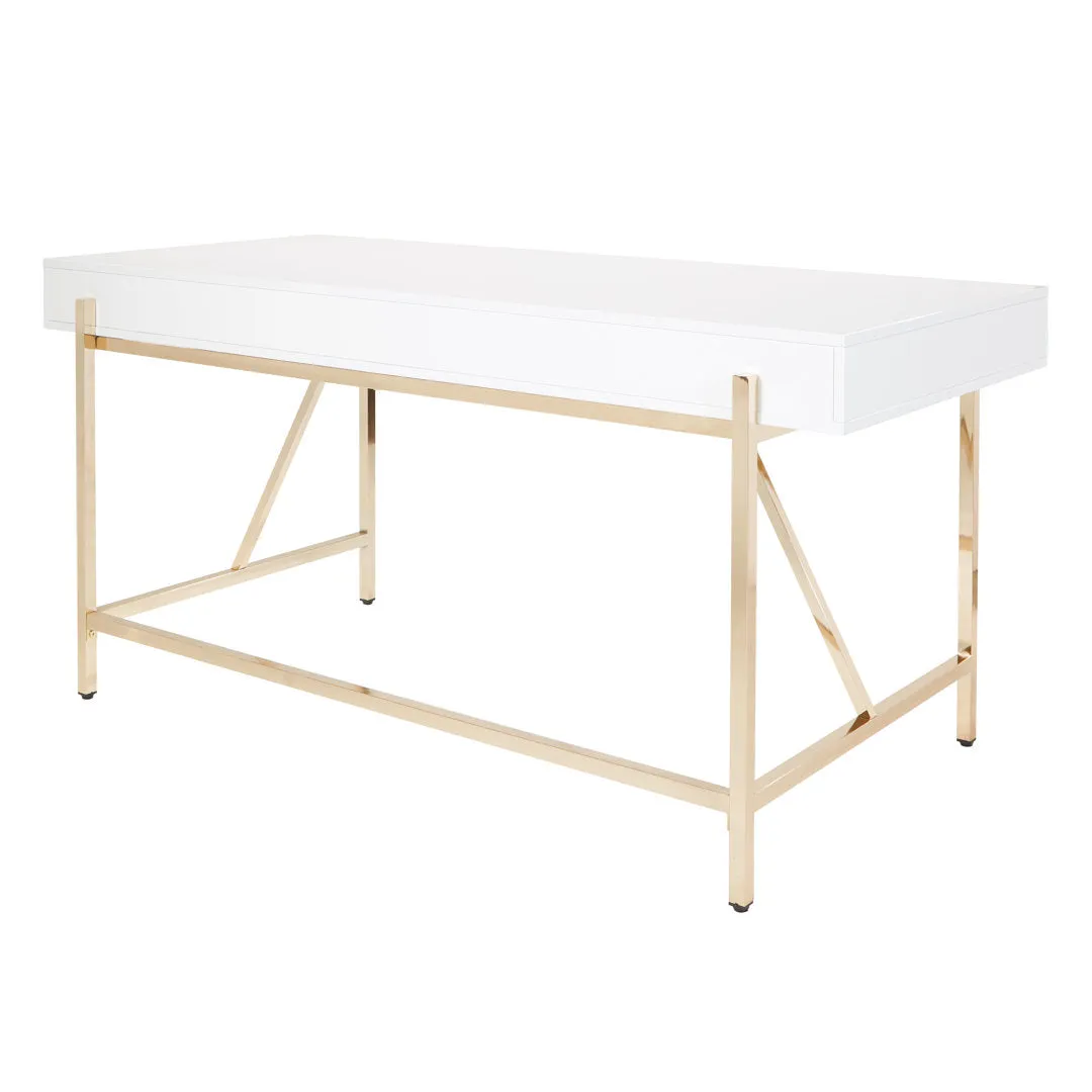 Vallee Desk with Built in Outlets Mercer41 Color: White/Gold