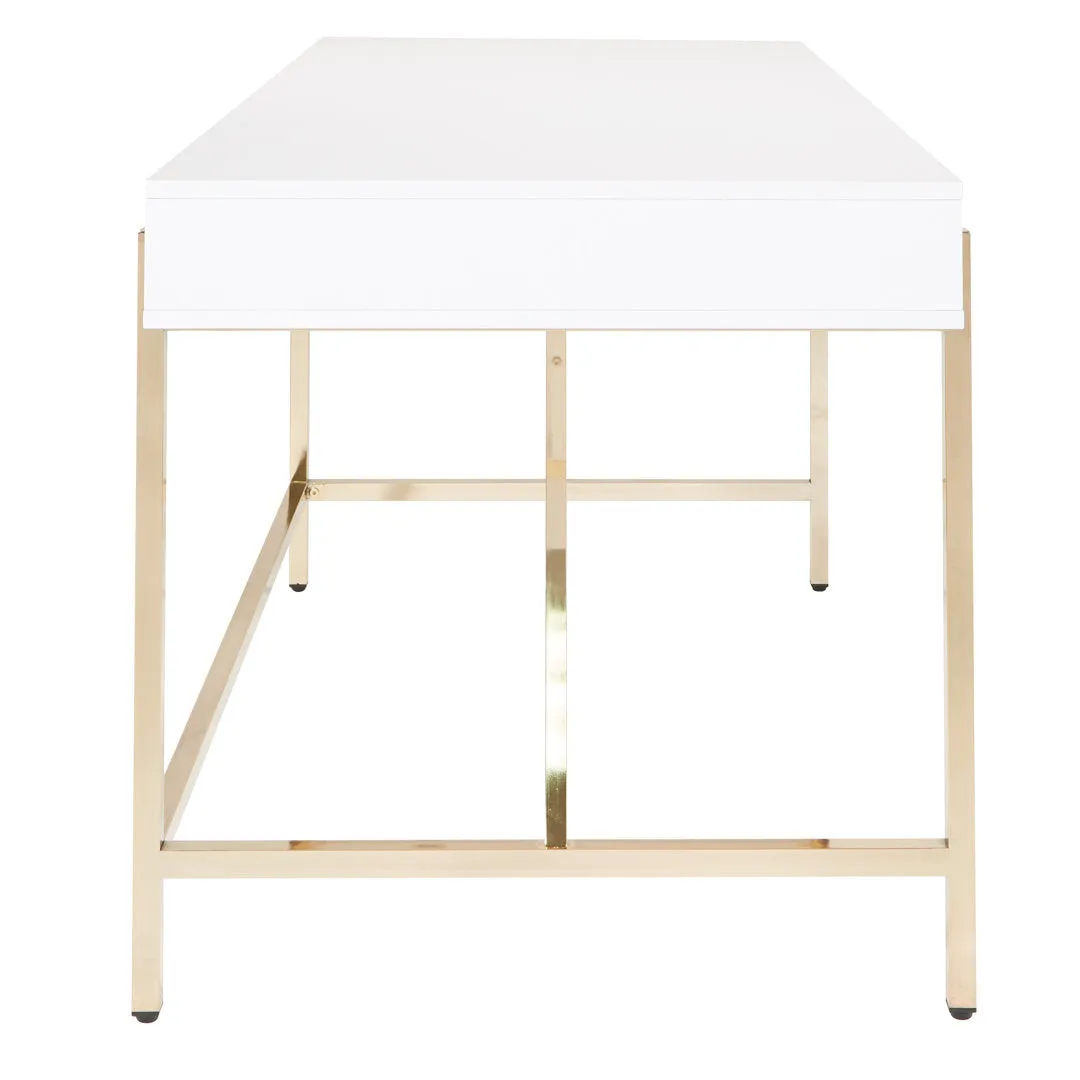Vallee Desk with Built in Outlets Mercer41 Color: White/Gold