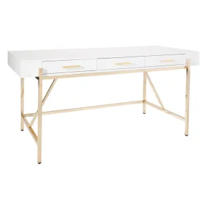 Vallee Desk with Built in Outlets Mercer41 Color: White/Gold