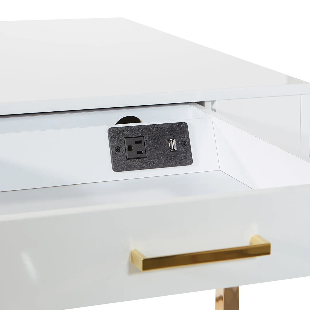 Vallee Desk with Built in Outlets Mercer41 Color: White/Gold