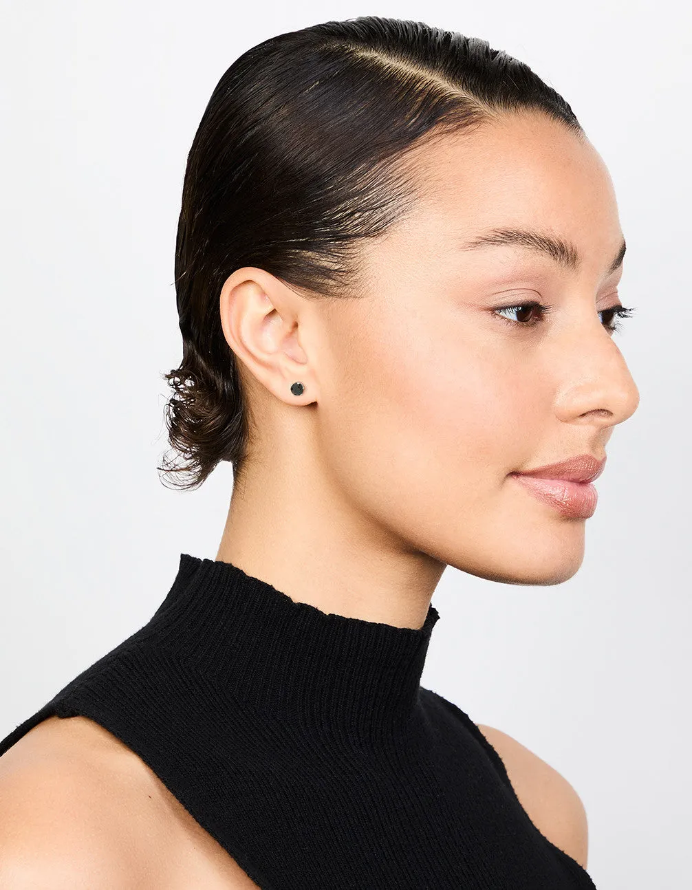 Waterproof Black Diamante Stainless Steel  Stud Earrings