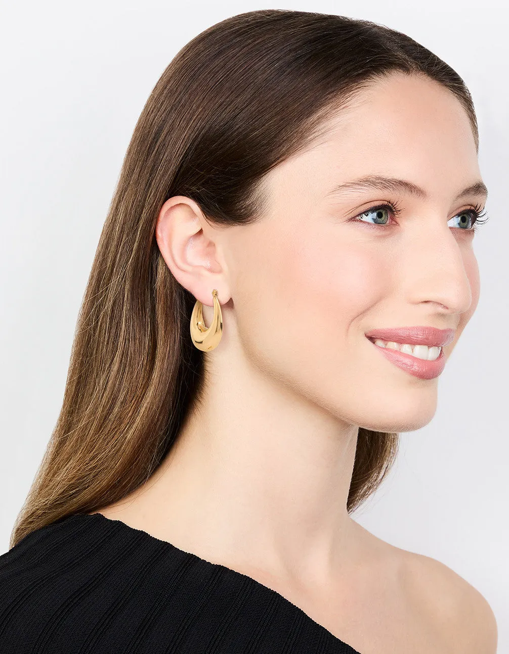 Waterproof Gold Plated Stainless Steel Long Graduating Oval Hoop Earrings
