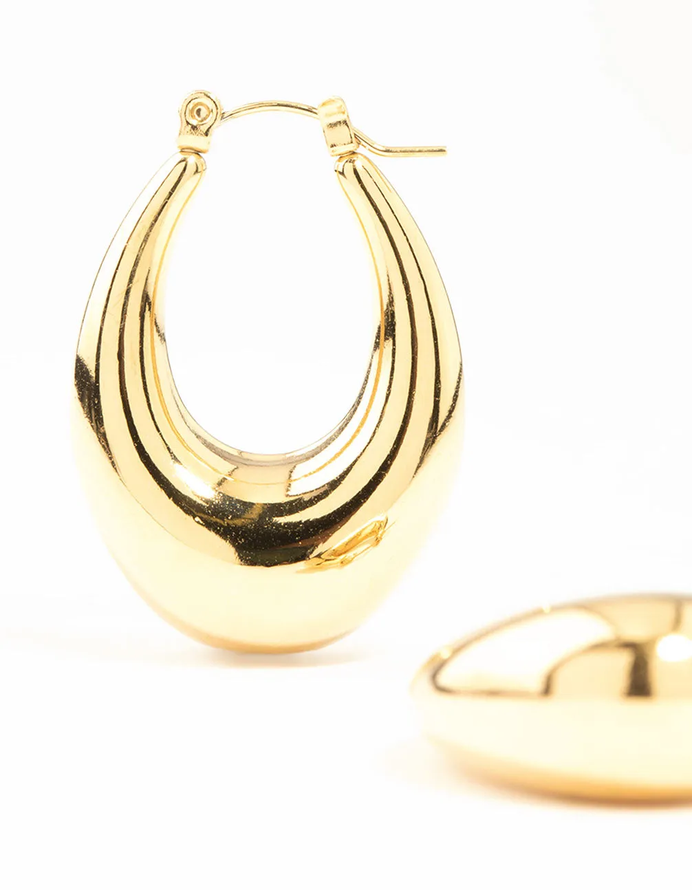 Waterproof Gold Plated Stainless Steel Long Graduating Oval Hoop Earrings