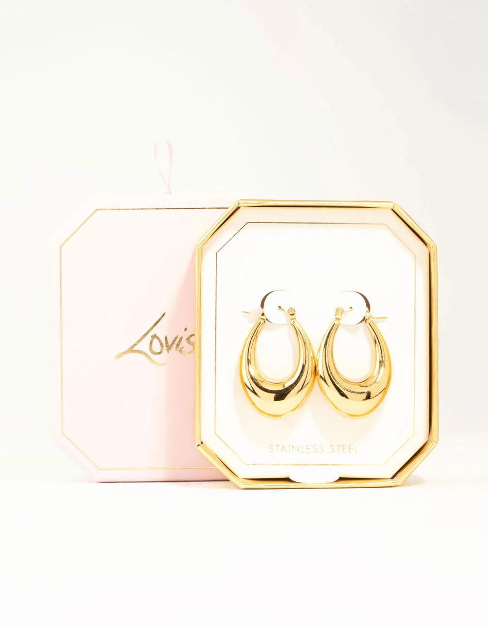 Waterproof Gold Plated Stainless Steel Long Graduating Oval Hoop Earrings