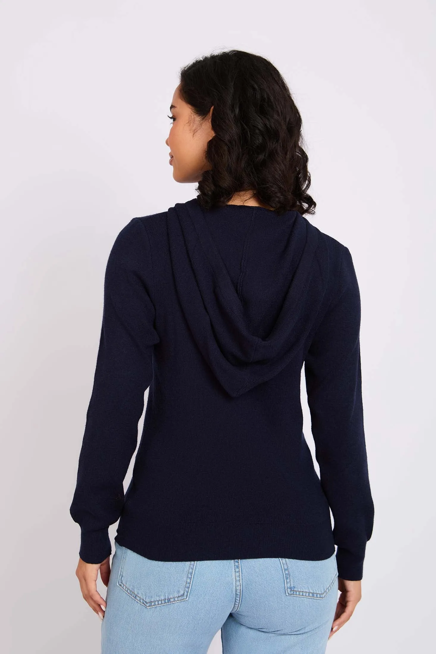 WomenPullover Flat Knit Hoodie Navy