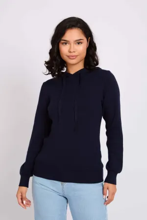 WomenPullover Flat Knit Hoodie Navy
