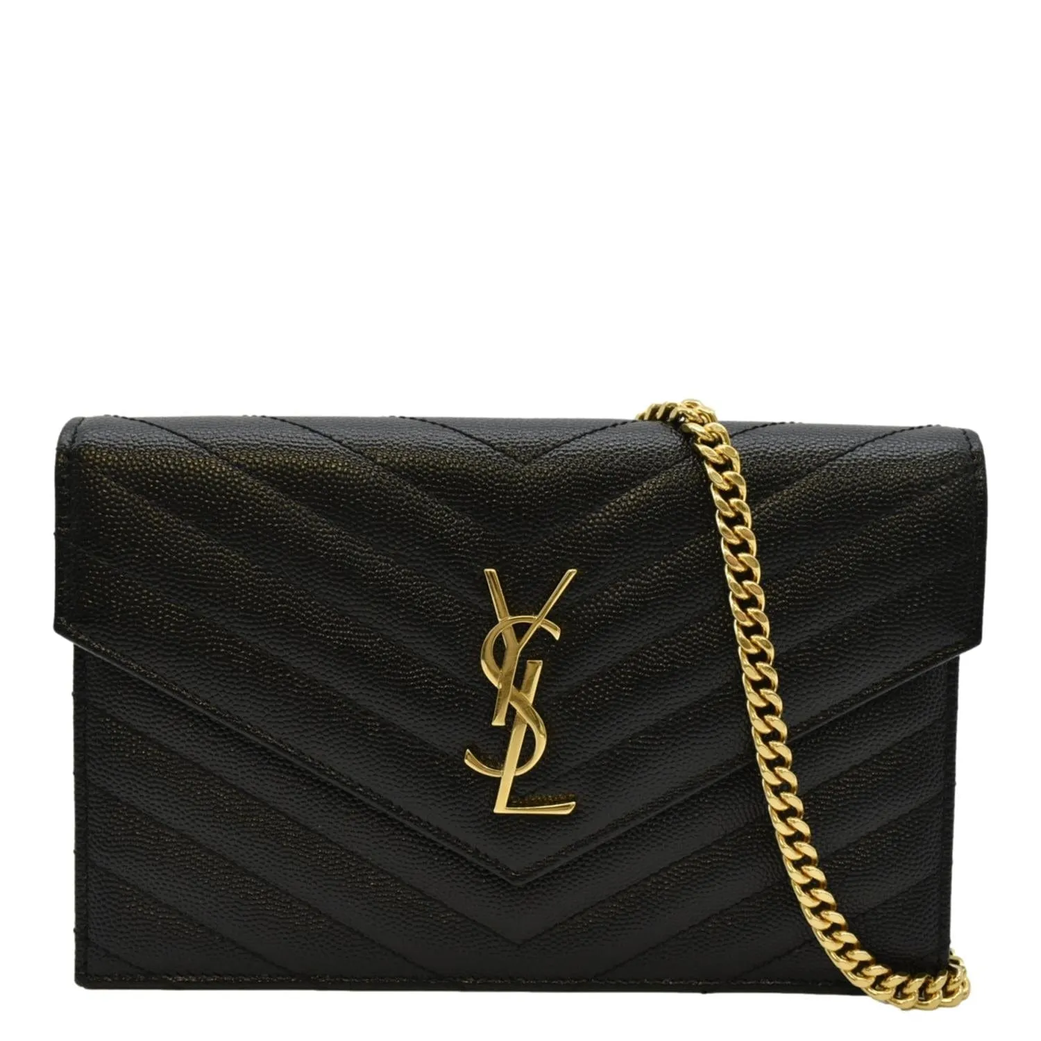 YVES SAINT LAURENT Cassandre Matelasse Chain Wallet Crossbody Bag Black