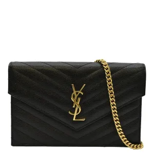YVES SAINT LAURENT Cassandre Matelasse Chain Wallet Crossbody Bag Black